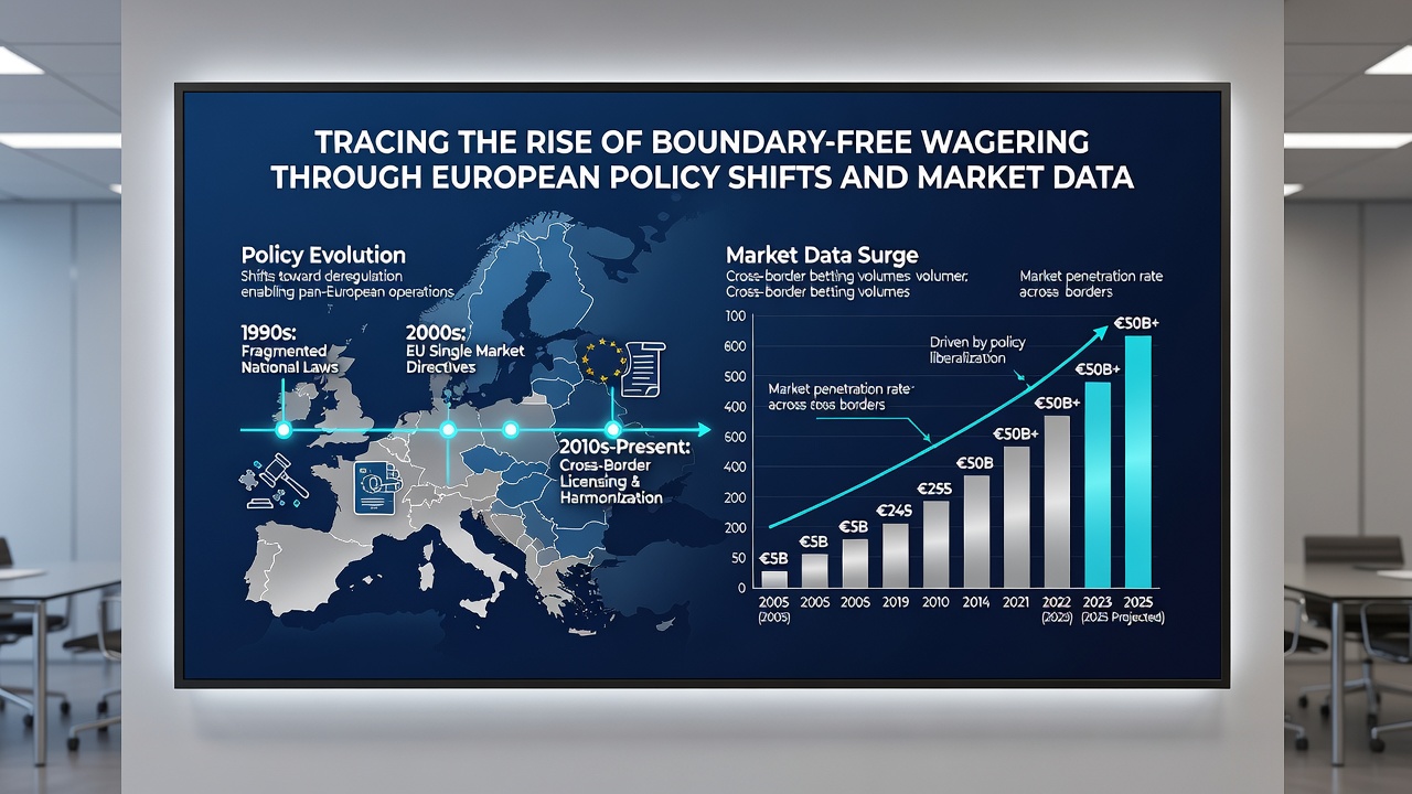 Infographic showing European gambling revenue growth and policy timeline